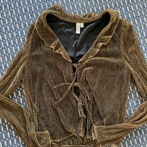 & Other Stories Black Dress with Gold Metallic Trim